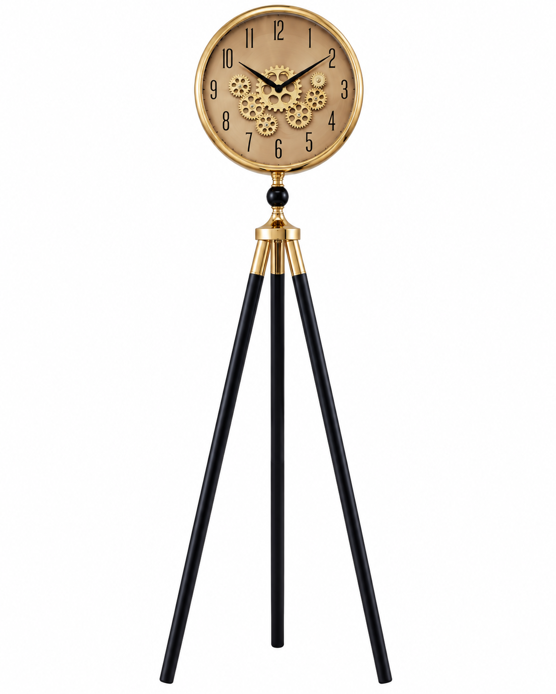 Momentum Dial Tripod Base Luxury Designer Silent Movement Standing Clock With Moving Gear Mechanism - Rose Gold