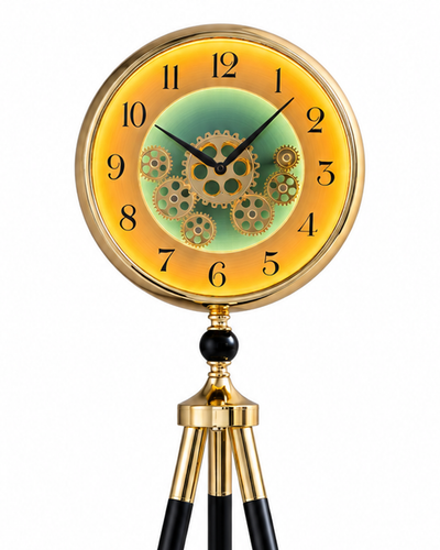 Orion Timekeeper Tripod Base Luxury Designer Silent Movement Standing Clock With Moving Gear Mechanism (With Light & Remote)