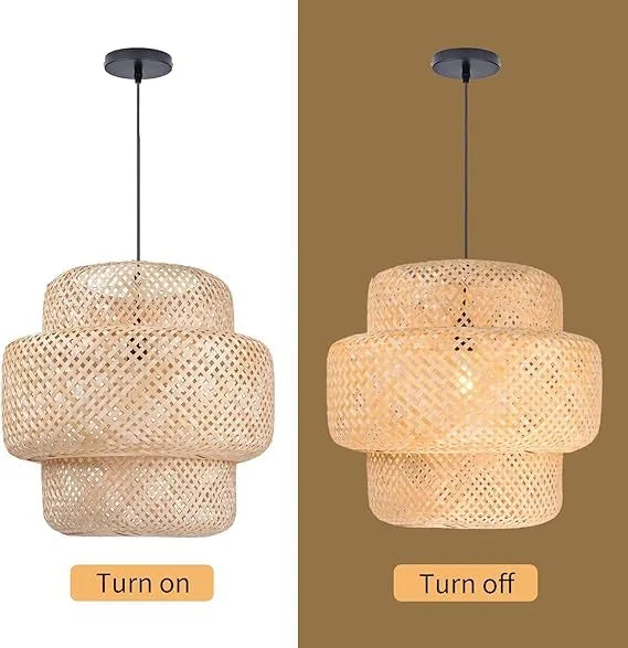 B&B Woven Bamboo Pendant Light – Double Layer Drum (Pack of 2)