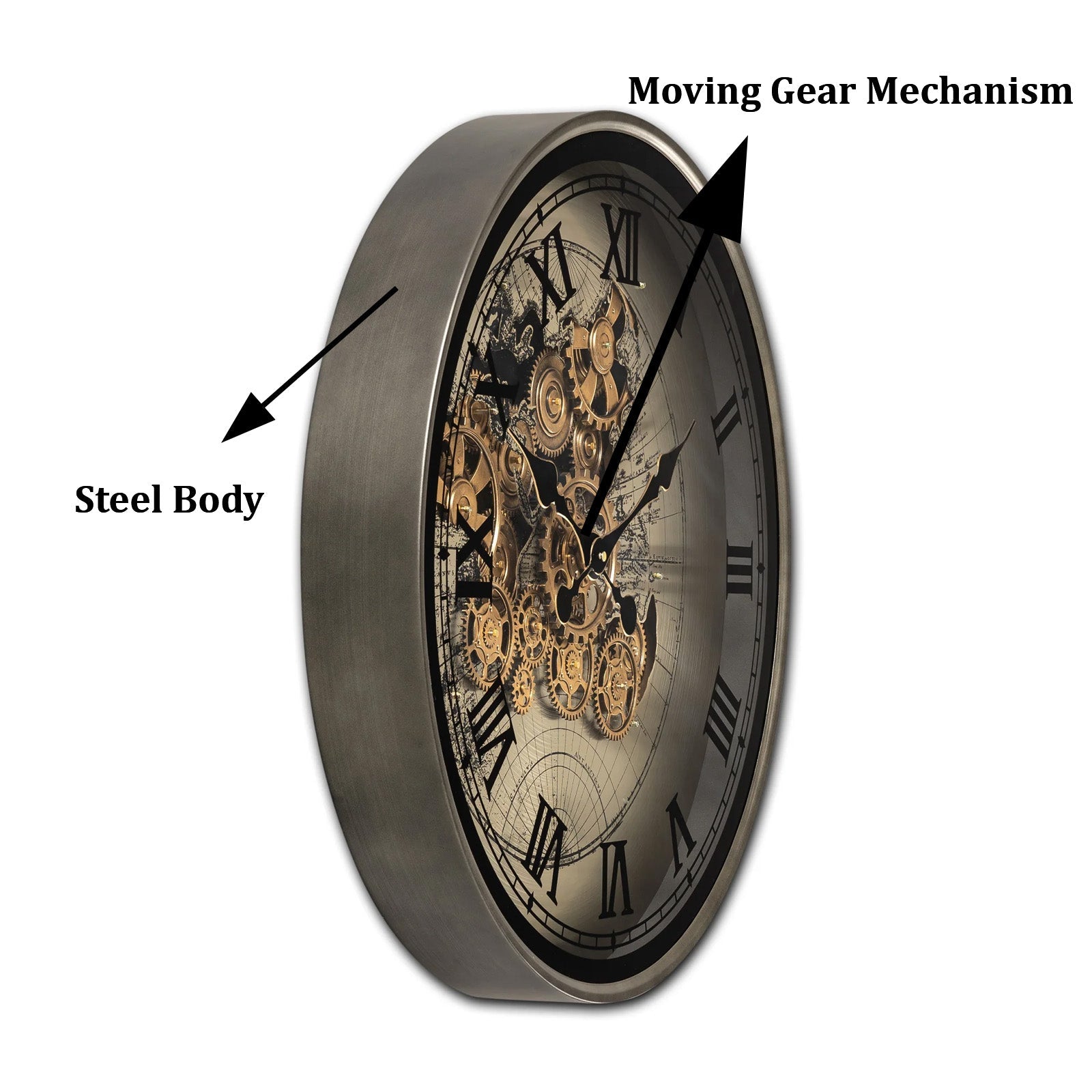 Phantom Dial Luxury Designer Wall Clock For Living Room With Moving Gear Mechanism Buy Wall Clock Online - Big (Black) (Steel Body)