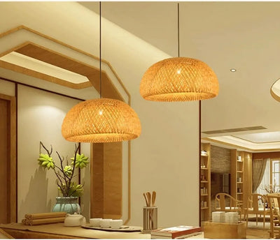 B&B Handwoven Bamboo Dome Pendant Light