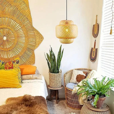 B&B Woven Bamboo Pendant Light – Double Layer Drum (Pack of 2)
