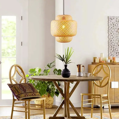 B&B Woven Bamboo Pendant Light – Double Layer Drum (Pack of 2)