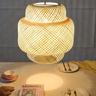 B&B Woven Bamboo Pendant Light – Double Layer Drum (Pack of 2)