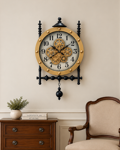 Timeless Charm Luxury Designer Silent Movement Wall Clocks for the Home With Moving Gear Mechanism Buy Wall Clock Online (Steel Body)