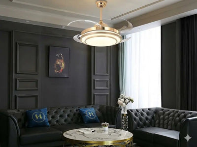 Gold Ring-Light Retractable-Blade Ceiling Fan