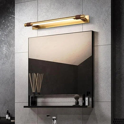 Gold Linear LED Wall Light with Wood-Tone Accents