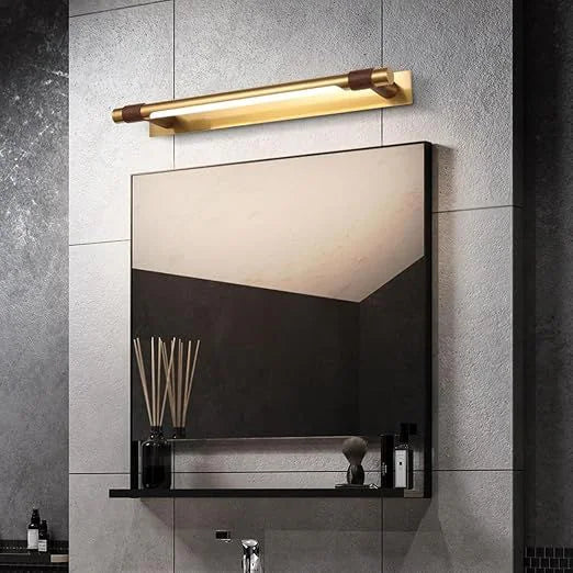 Gold Linear LED Wall Light with Wood-Tone Accents