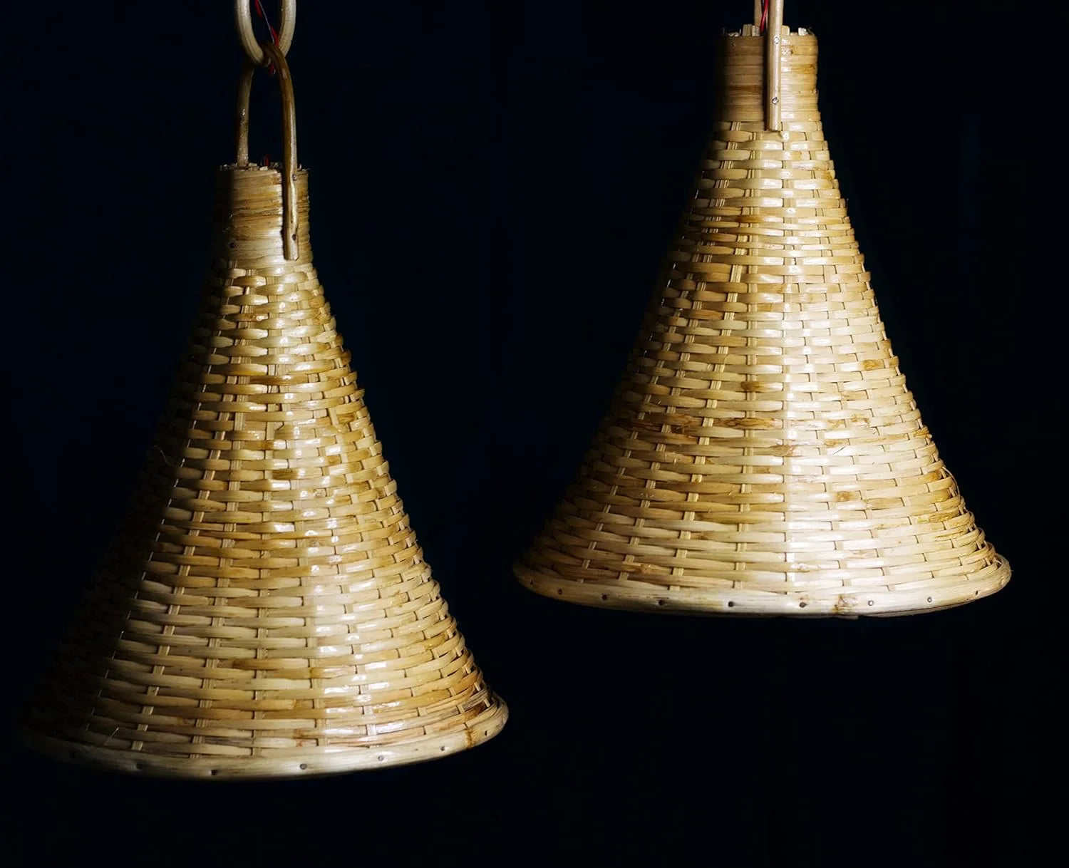 B&B Handcrafted Bamboo Woven Cone Pendant Light (Pack of 2)