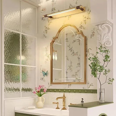 Gold Linear LED Wall Light with Wood-Tone Accents