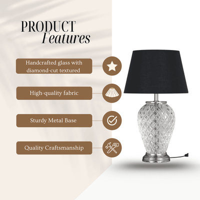 Diamond Cut Glass Table Lamps for Living Room & Bedroom | Study Desk Lamp