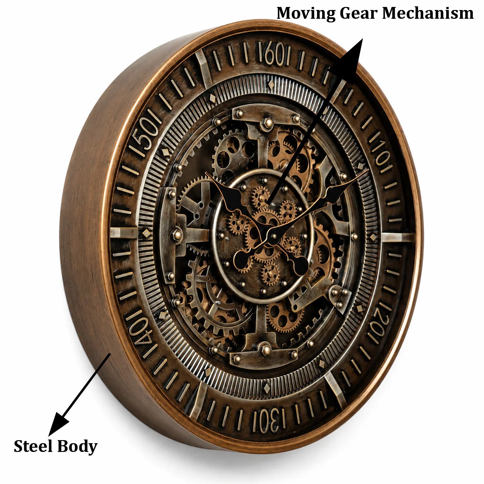 Maison Hour Luxury Designer Silent Movement Wall Clocks for the Home With Moving Gear Mechanism Buy Wall Clock Online (Steel Body)