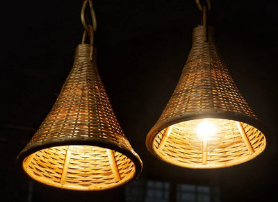 B&B Handcrafted Bamboo Woven Cone Pendant Light (Pack of 2)