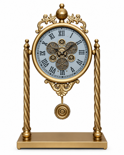 The Noble Hour Luxury Designer Silent Movement Table Clock With Moving Gear Mechanism (Steel Body)