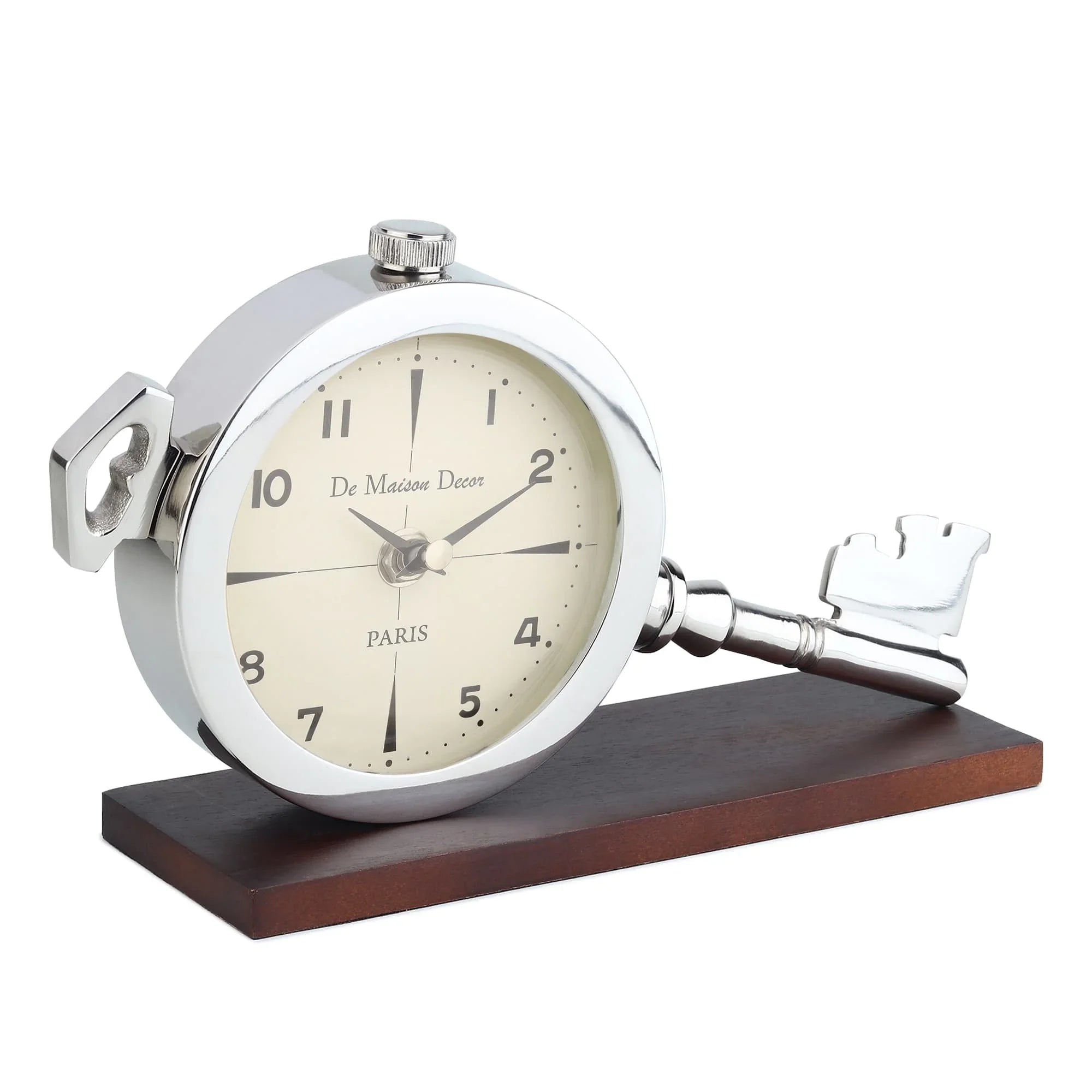 Areios Table Clock | Vintage Key Design Desk Clock in Gold Finish with Wooden Base