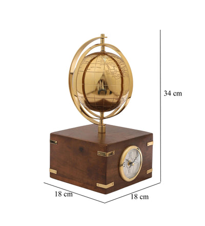 Atlasphere Decorative Table Clock | Luxury Metal & Wood Desk Clock for Home & Office Decor