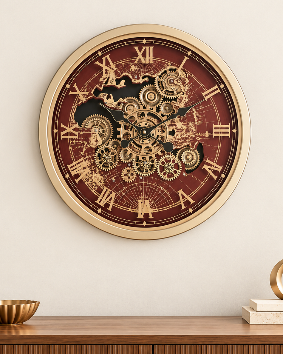 Worldline Timepiece Luxury Designer Silent Movement Wall Clock For Living Room With Moving Gear Mechanism Buy Wall Clock Online - Big (Wine Red) (Brushing Luxury Watch Dial Collection)