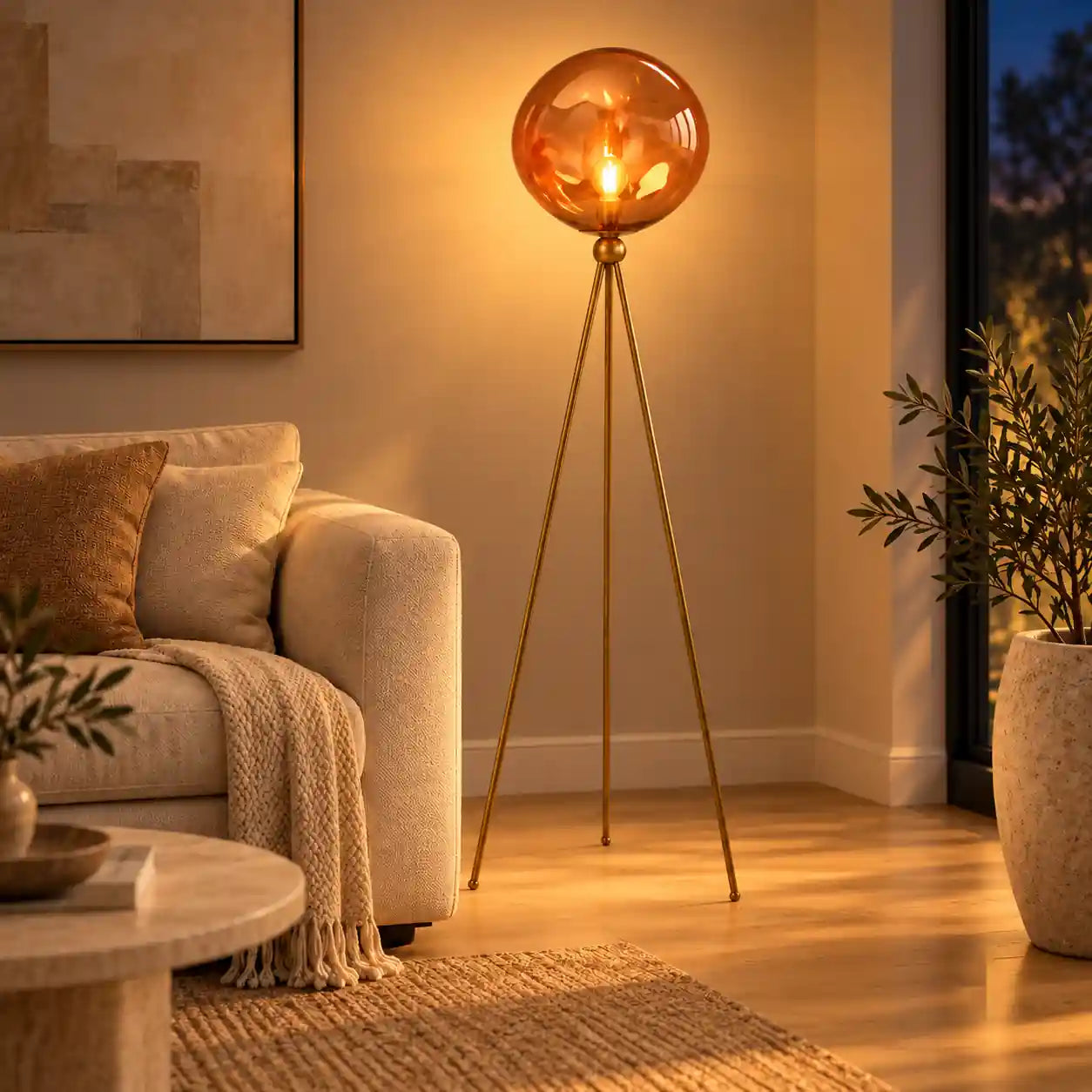 Bliss & Birch Amber Globe Tripod Floor Lamp