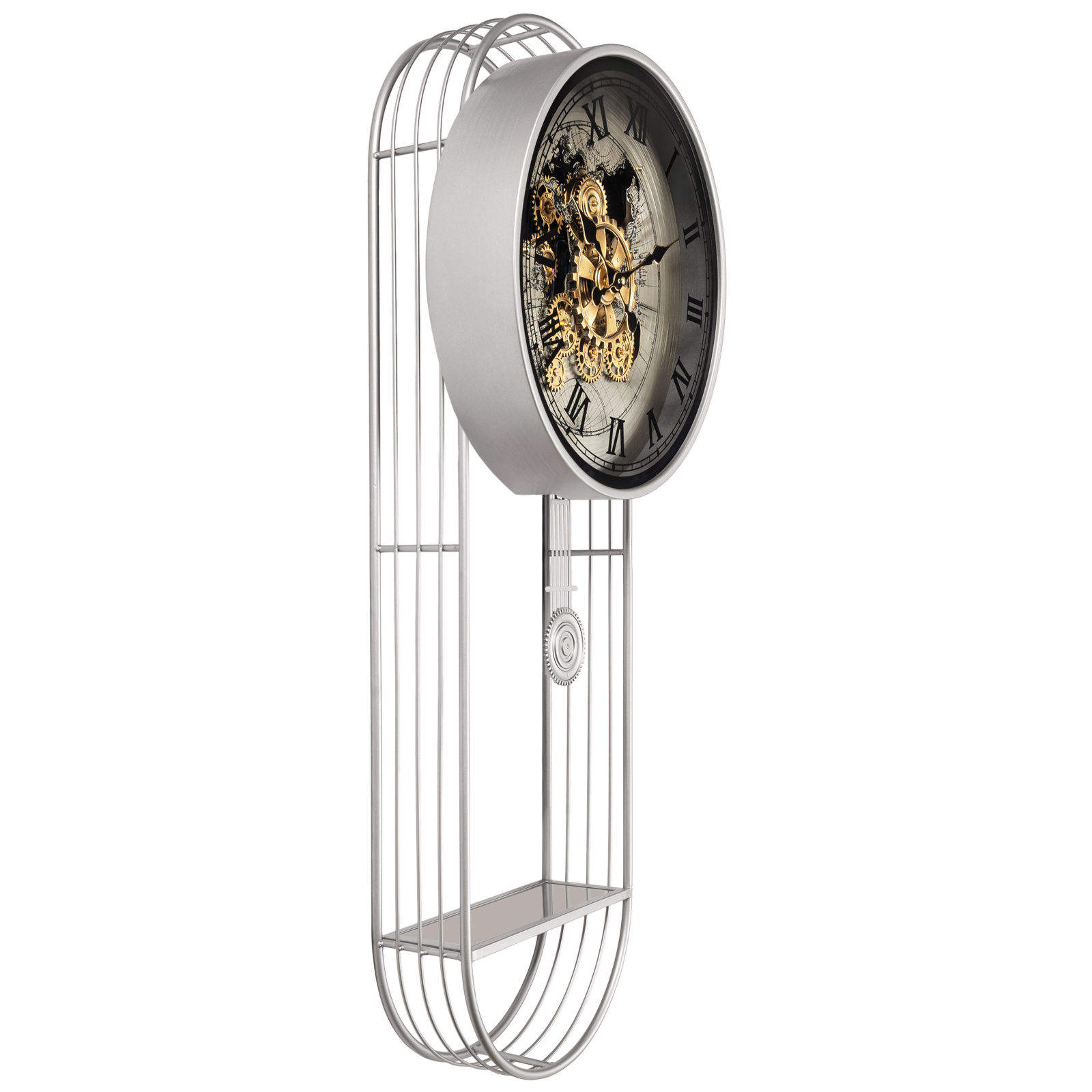 Phantom Dial Designer Silent Movement Pendulum Clock With Moving Gear Mechanism (Steel Body)