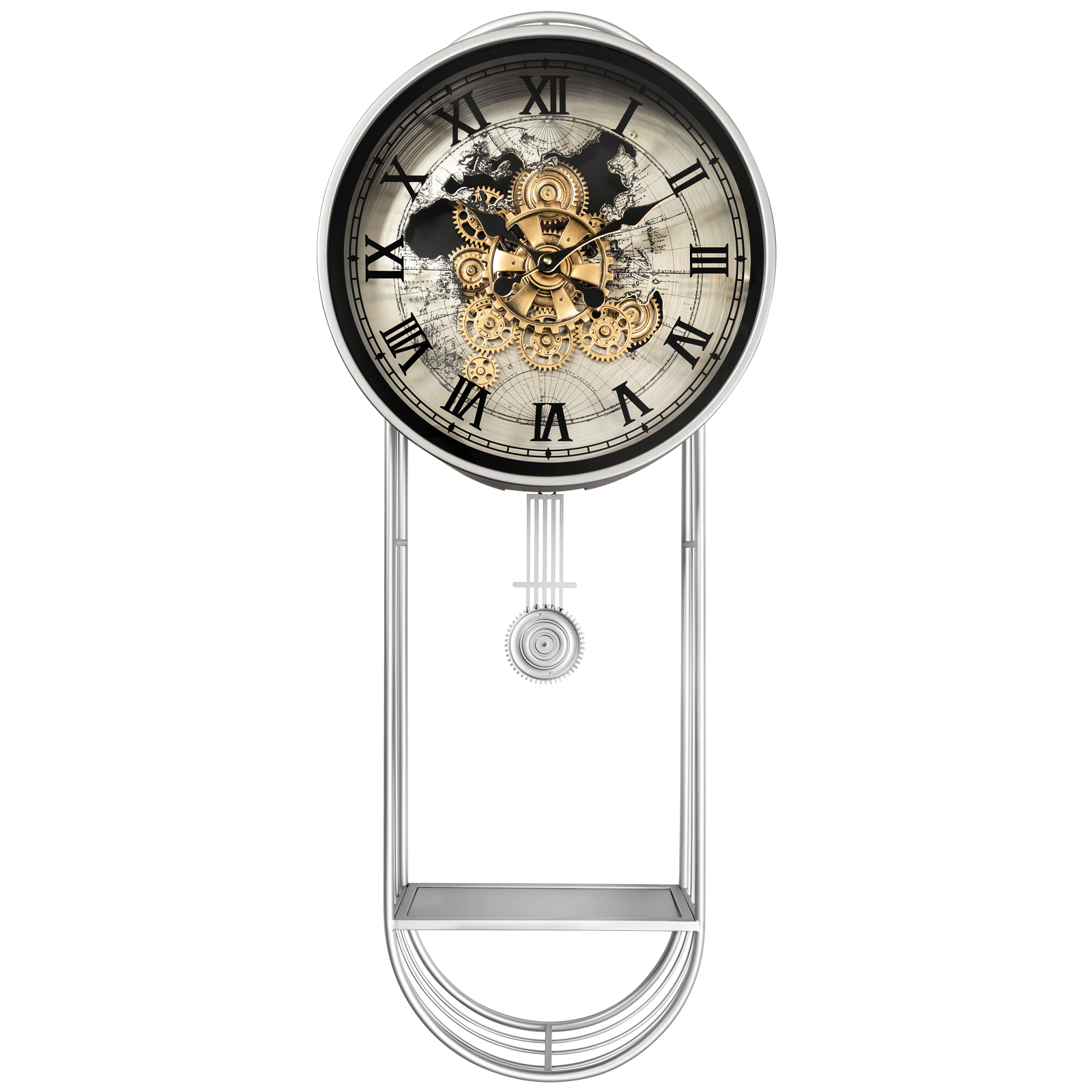 Phantom Dial Designer Silent Movement Pendulum Clock With Moving Gear Mechanism (Steel Body)
