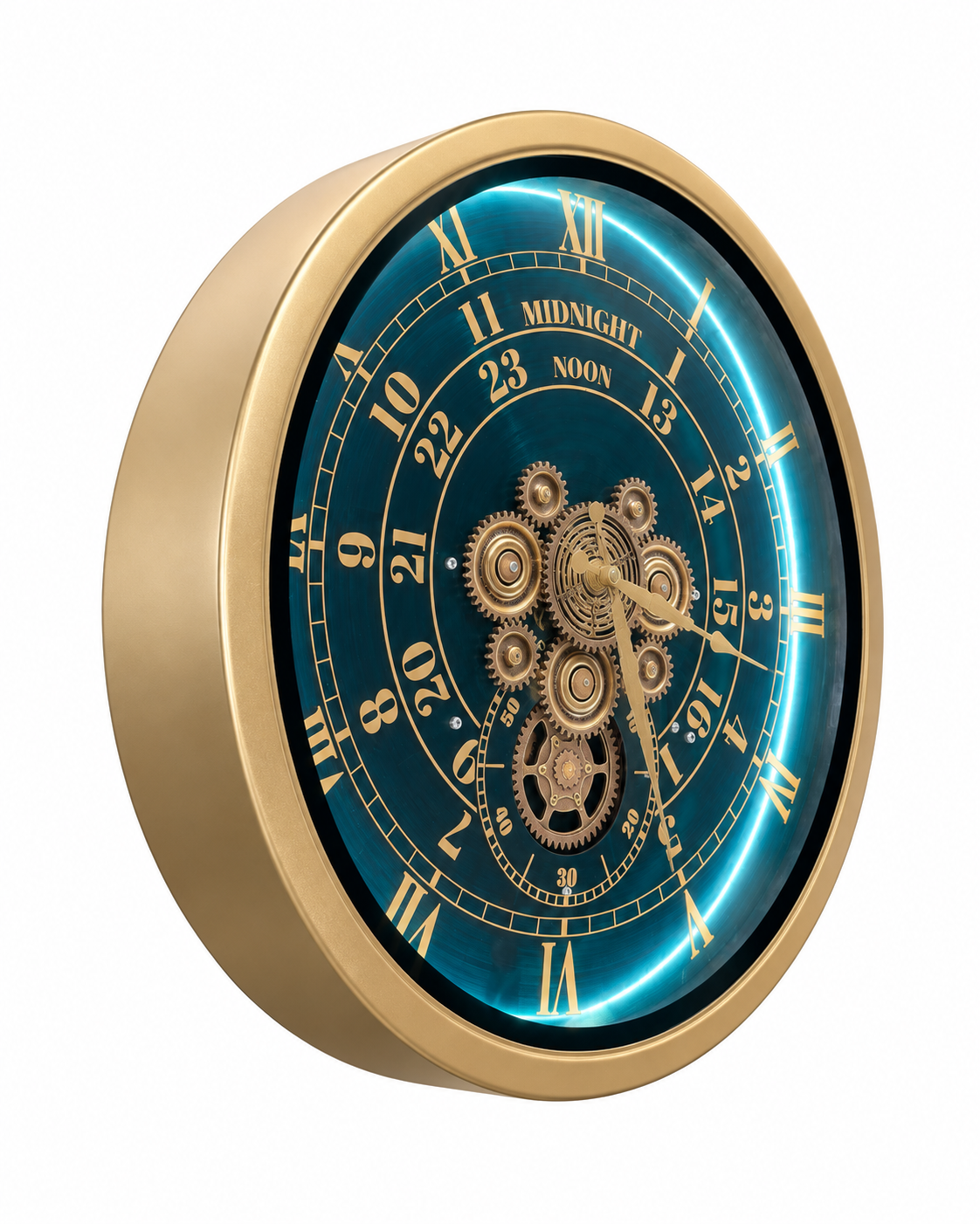 Mystic Motion Luxury Designer Silent Movement Wall Clock For Living Room With Moving Gear Mechanism- Medium (Blue)  (With Light & Remote) (Brushing Luxury Watch Dial Collection)