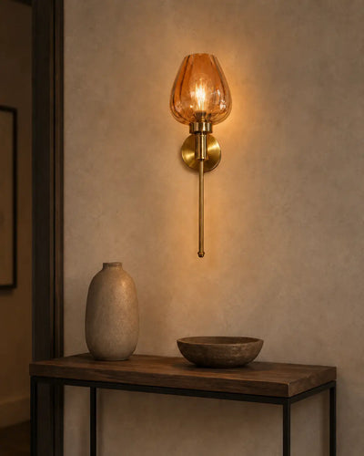 Aurora Tulip Wall Sconce — Antique Brass & Amber Fluted Glass (Pack of 2)