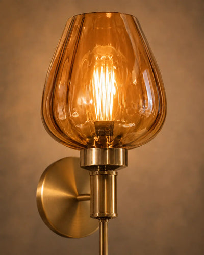 Aurora Tulip Wall Sconce — Antique Brass & Amber Fluted Glass (Pack of 2)