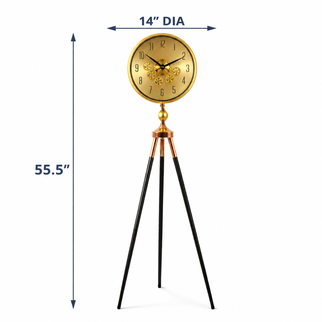 Momentum Dial Tripod Base Luxury Designer Clock With Moving Gear Mechanism