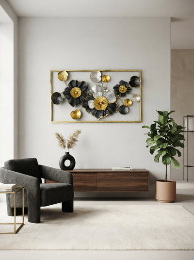 Framed Floral Wall Art 36" x 21" – Elegant Metal Flower Wall Decor for Living Room & Bedroom