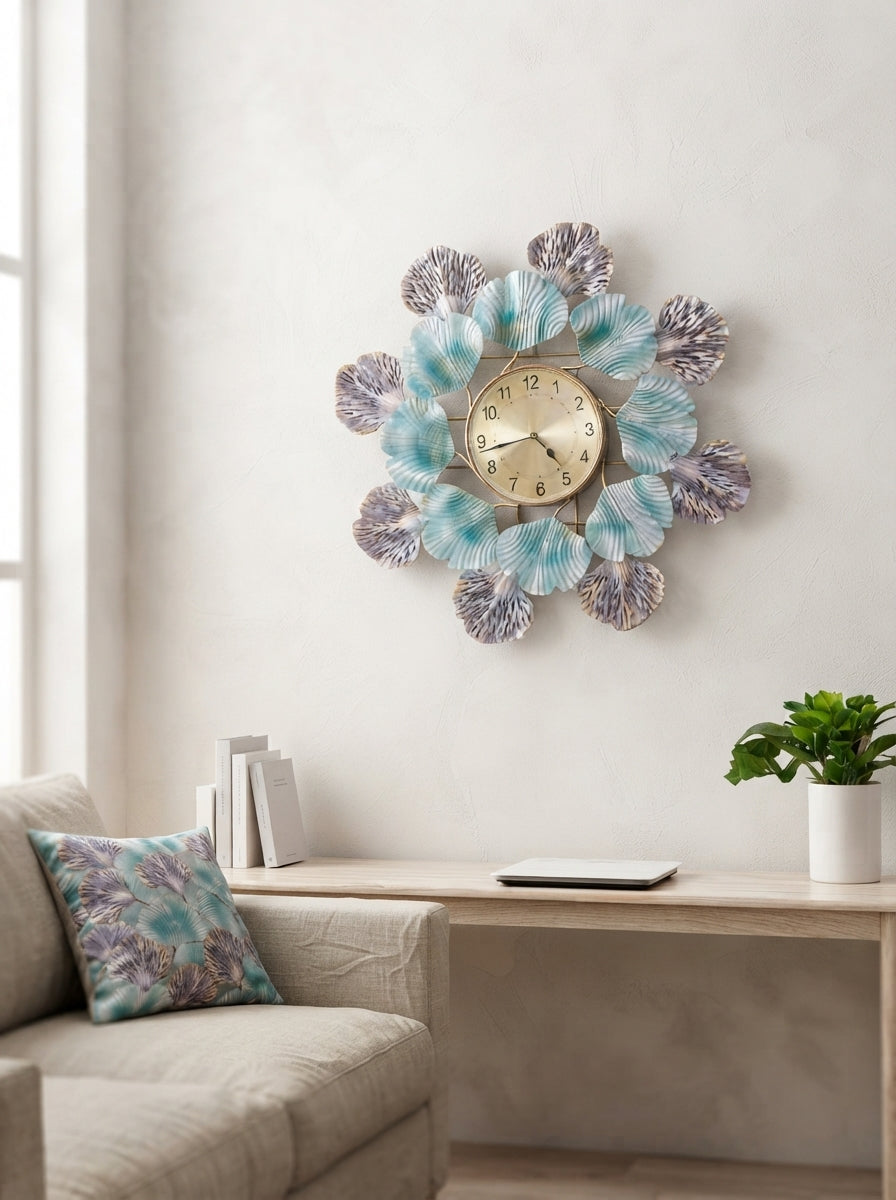Ginkgo Leaf Wall Clock 31" x 31" – Decorative Metal Nature Wall Clock for Living Room & Home Decor