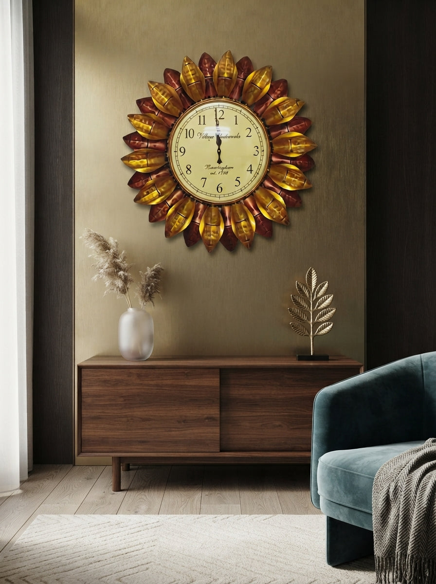 Sunflower Wall Clock 23 Inch – Decorative Metal Flower Wall Clock for Living Room & Home Decor