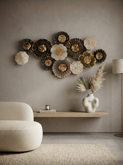 Bronze and Gold Floral Metal Wall Art 51" x 27" – Large Decorative Flower Wall Decor for Living Room & Home Interiors