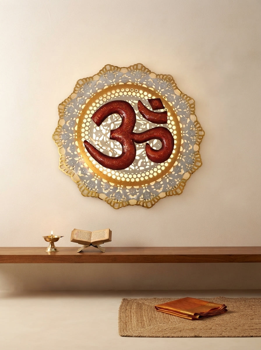 OM with LED Wall Art 20 Inch – Illuminated Spiritual Metal Wall Decor for Home & Meditation Space
