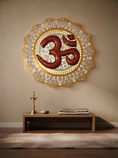 OM with LED Wall Art 20 Inch – Illuminated Spiritual Metal Wall Decor for Home & Meditation Space