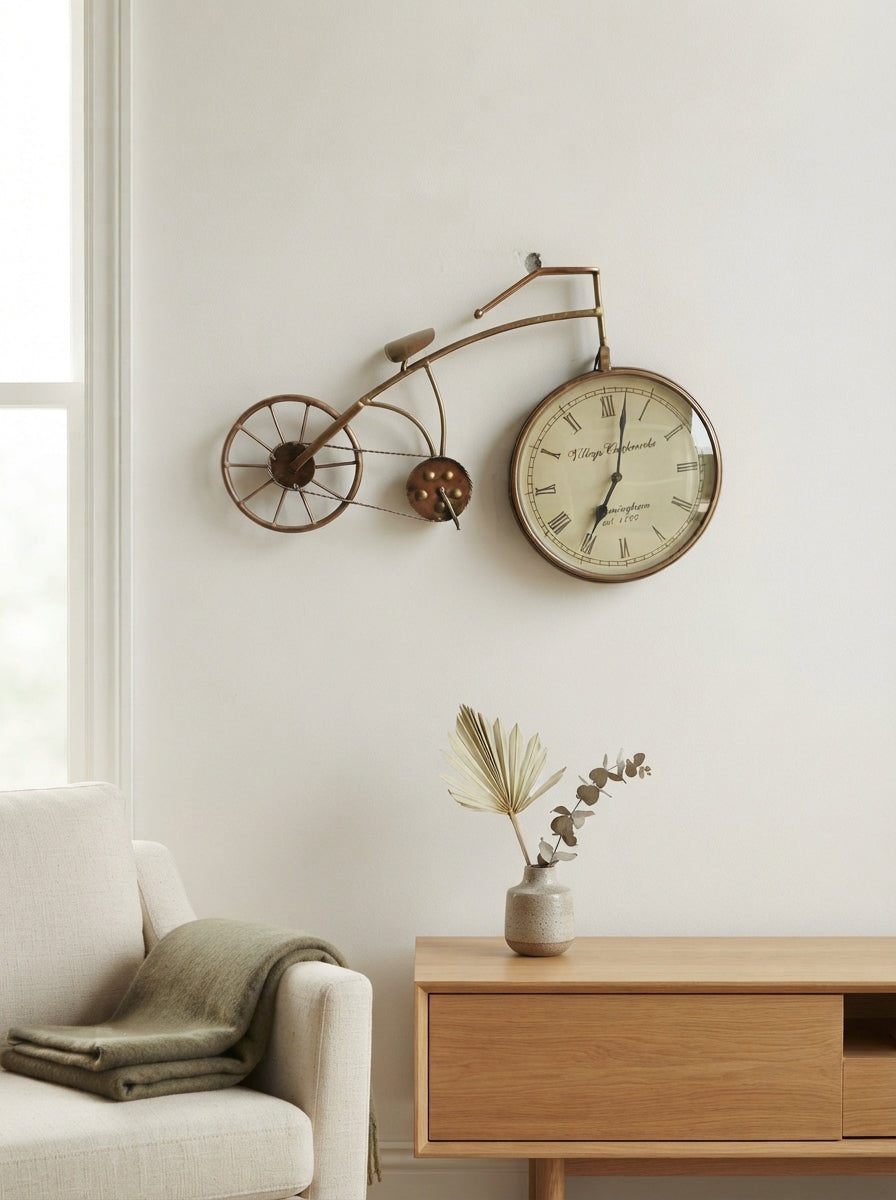 Vintage Bicycle Wall Clock | Antique Brass Decor