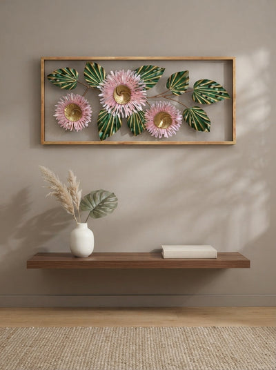 Framed 3 Flower Wall Art 38" x 18" – Decorative Metal Floral Wall Decor for Living Room & Bedroom
