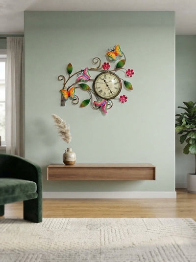 Multi-Colour Butterflies Wall Clock – Decorative Metal Butterfly Wall Clock for Living Room & Home Decor