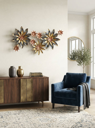 Metal Flower Wall Art Set | Gold, Grey & Copper Floral Decor