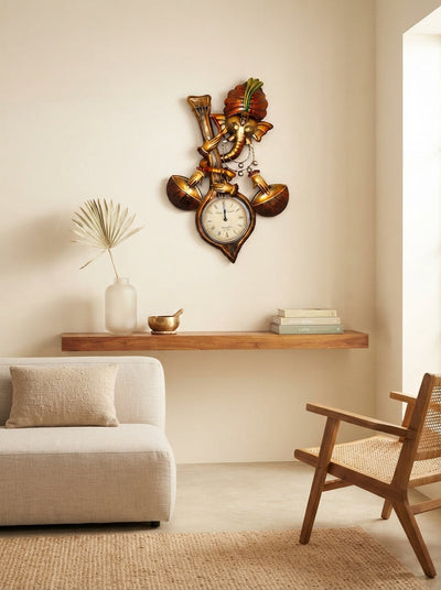 Ganesh Ji Wall Clock – Decorative Metal Spiritual Wall Clock for Home Temple & Living Room Decor