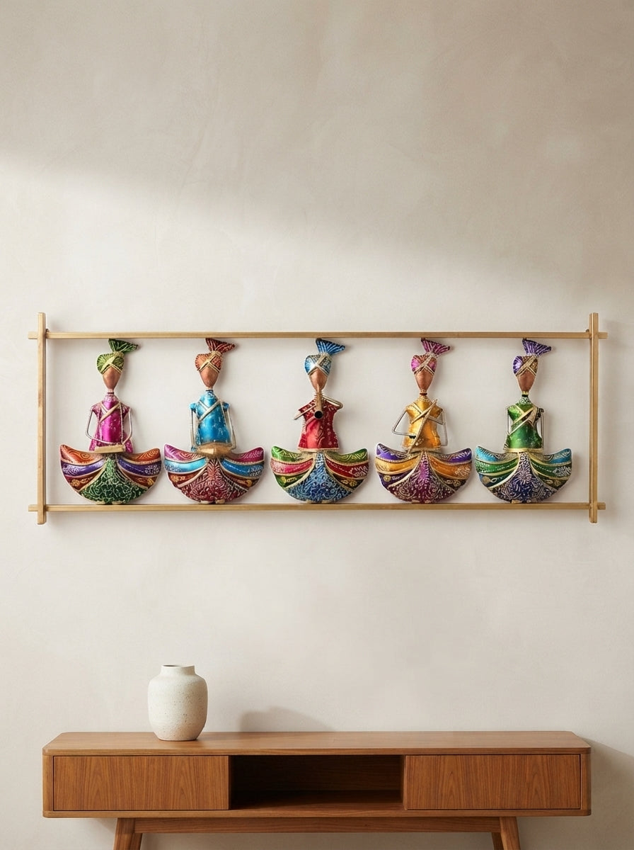 Rajasthani Musicians Wall Art | Colorful Metal Indian Decor