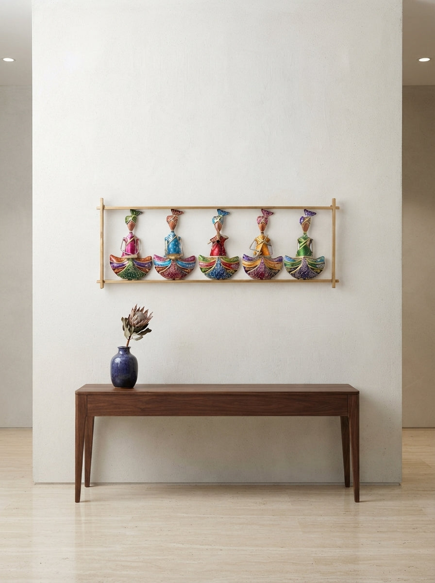 Rajasthani Musicians Wall Art | Colorful Metal Indian Decor