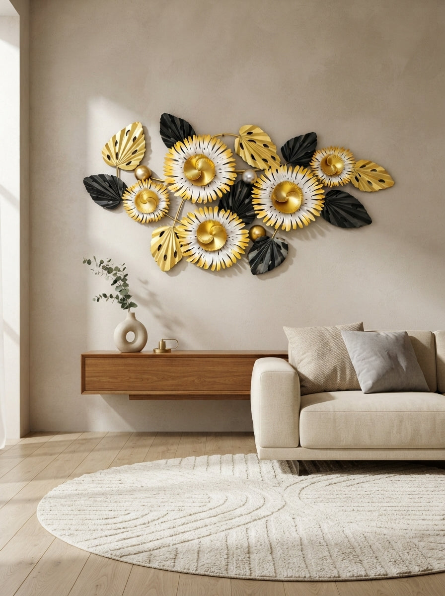 Floral Metal Wall Art 50" x 26" – Large Modern Flower Wall Decor for Living Room, Bedroom & Home Décor | Affordable Metal Wall Hanging