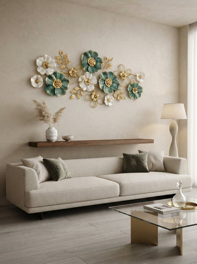 Large Floral Metal Wall Art 52" x 24" – Modern Flower Wall Decor for Living Room & Bedroom