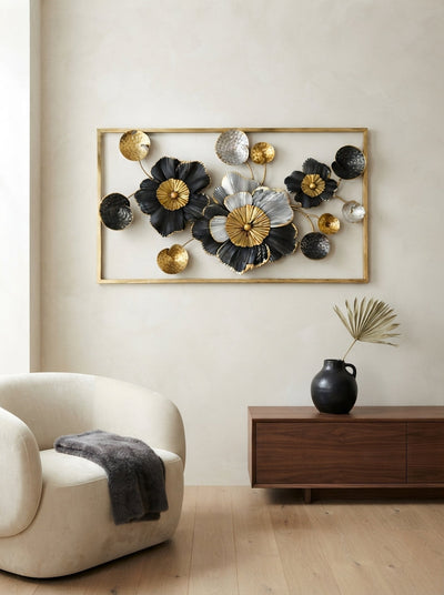 Framed Floral Wall Art 36" x 21" – Elegant Metal Flower Wall Decor for Living Room & Bedroom