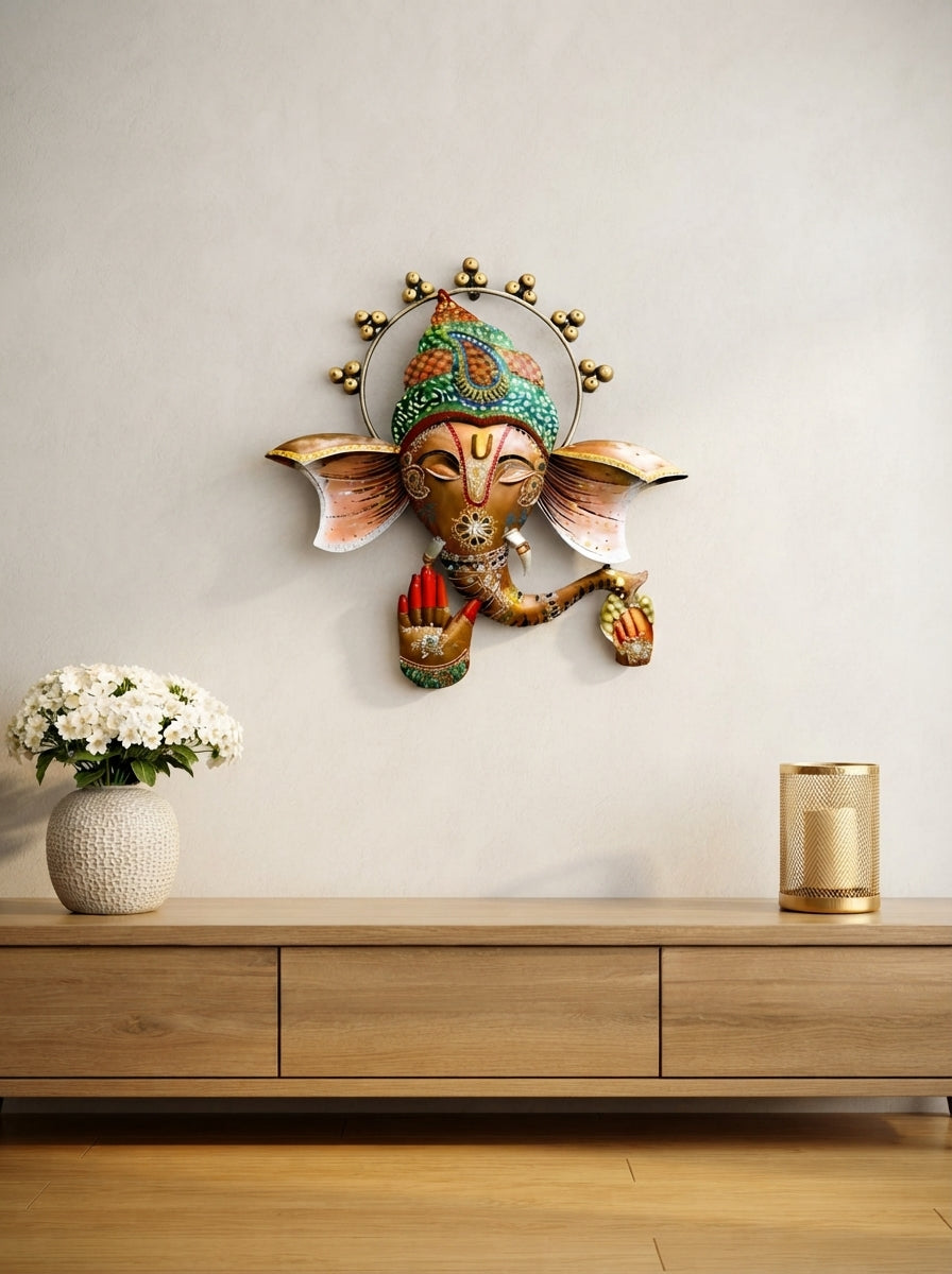 Ganesh Ji Metal Wall Decor – Elegant Religious Wall Hanging for Home