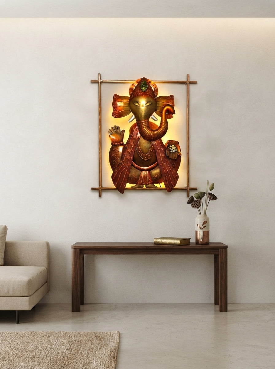Lord Ganesha Metal Wall Art 21" x 38" – Spiritual Home Decor for Home Temple & Living Room
