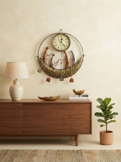 Boat Wall Clock 17 Inch – Decorative Metal Nautical Clock for Living Room & Home Decor
