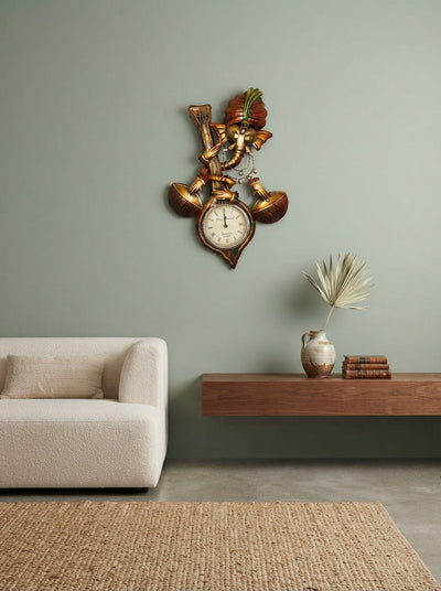 Ganesh Ji Wall Clock – Decorative Metal Spiritual Wall Clock for Home Temple & Living Room Decor