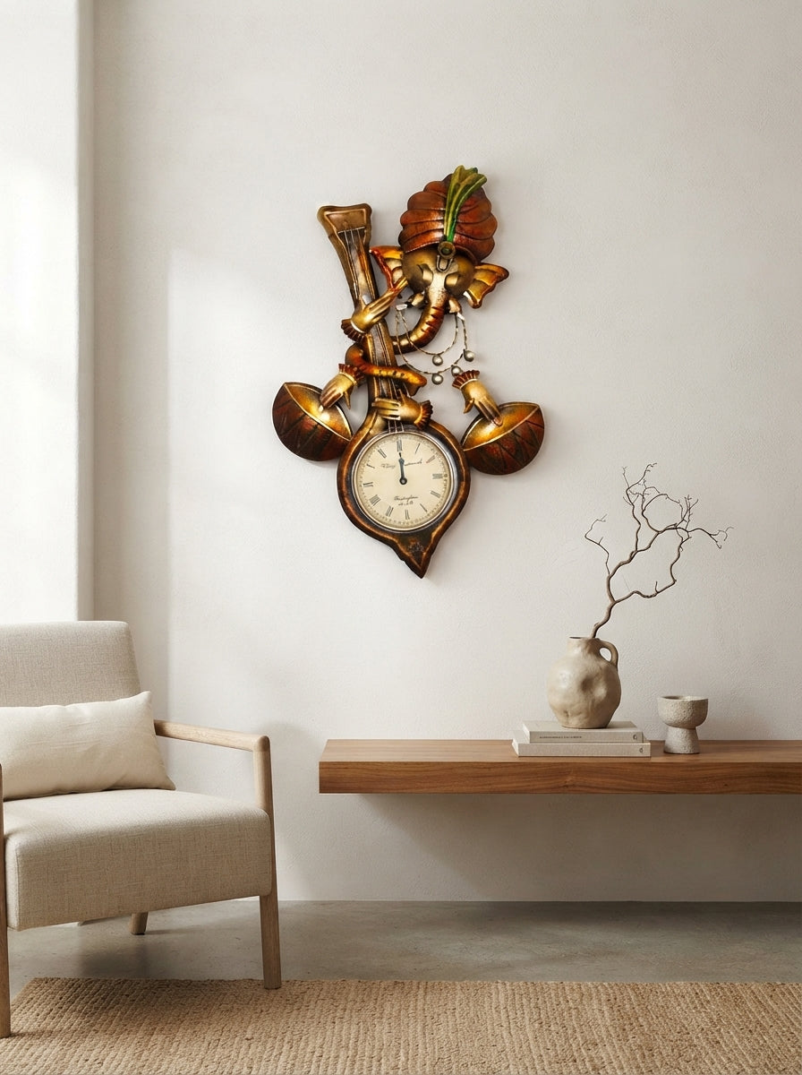 Ganesh Ji Wall Clock – Decorative Metal Spiritual Wall Clock for Home Temple & Living Room Decor