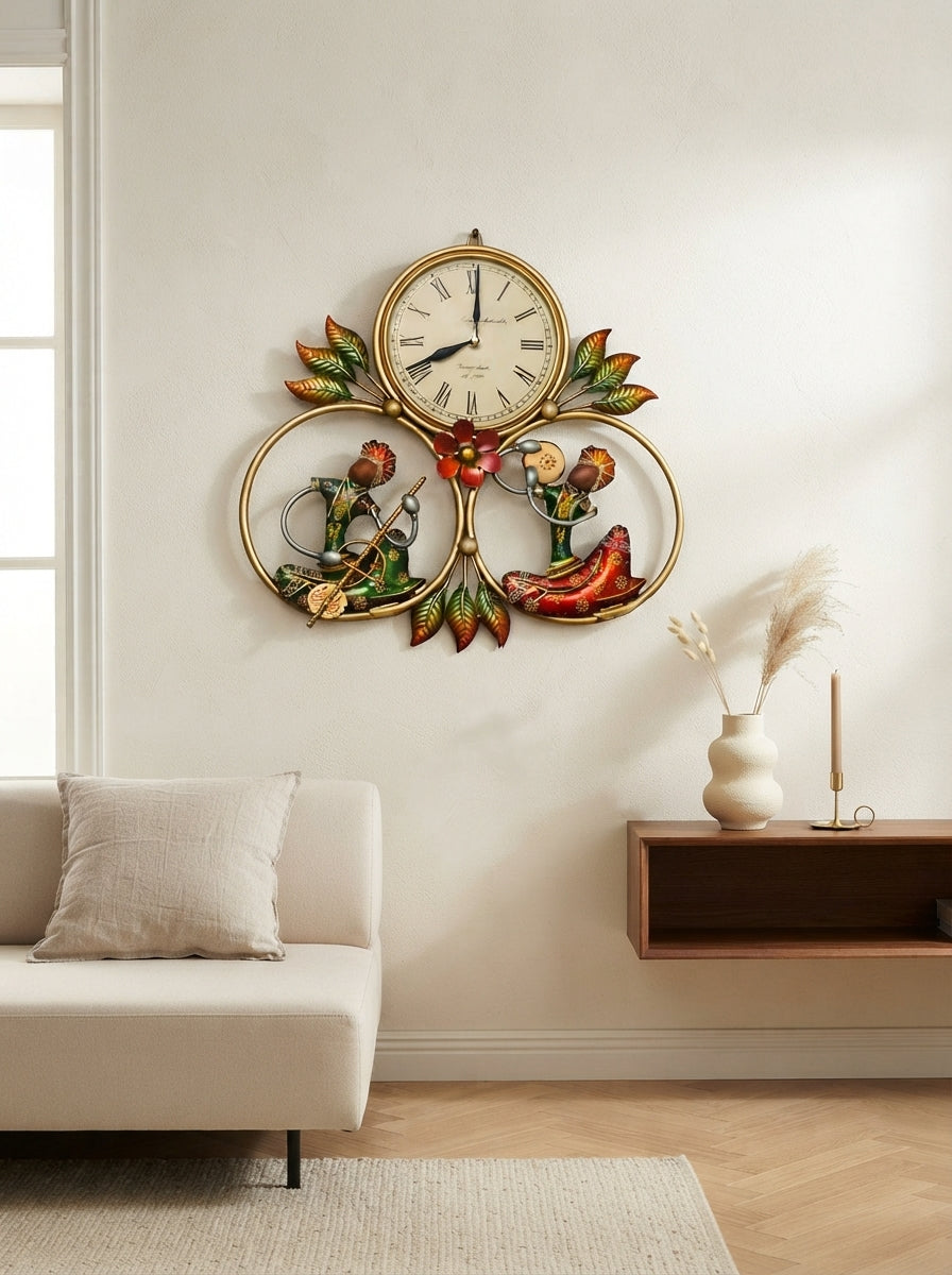 Wall Clock with Musicians – Decorative Metal Music Theme Wall Clock for Living Room & Home Decor